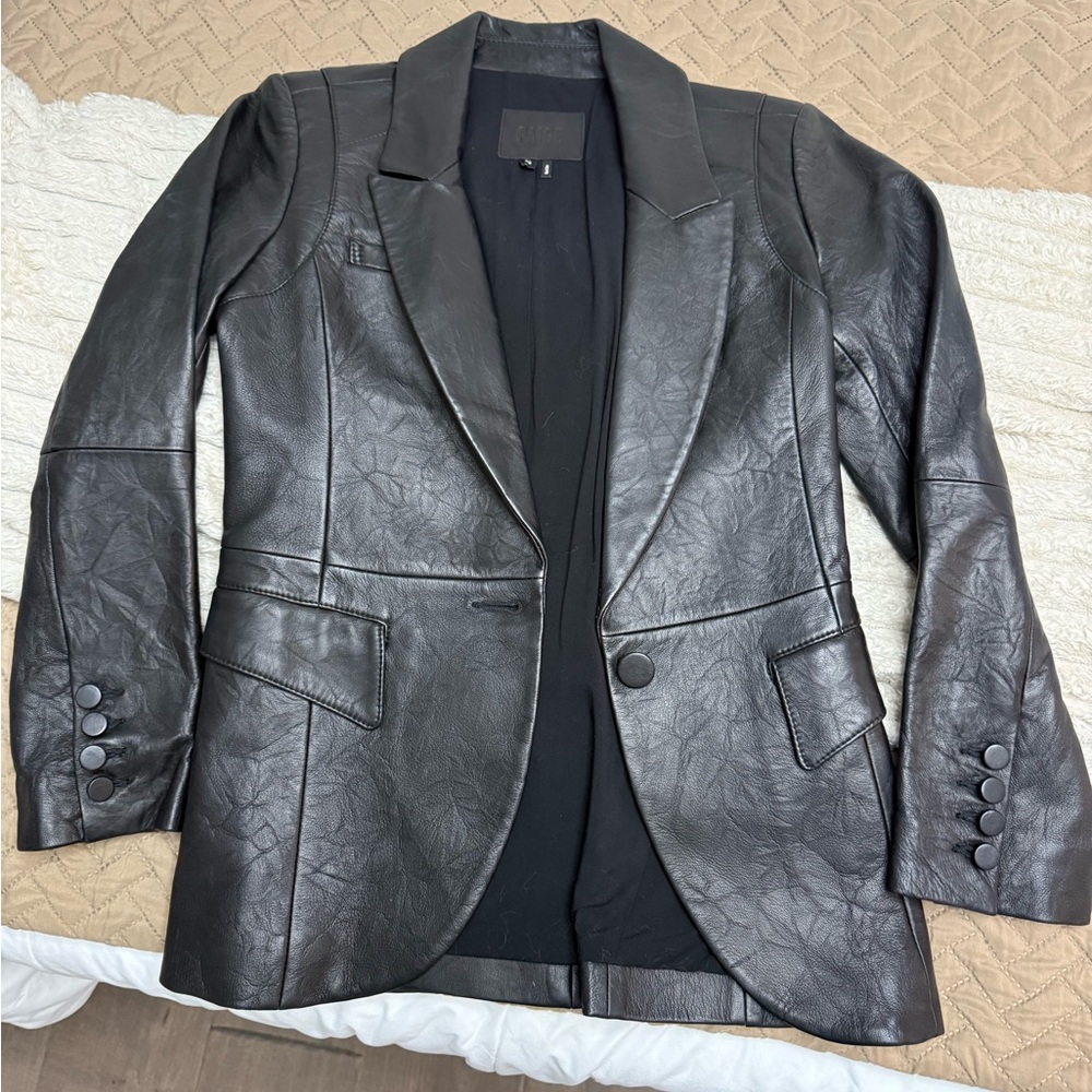 PAIGE Black Faux Leather Blazer